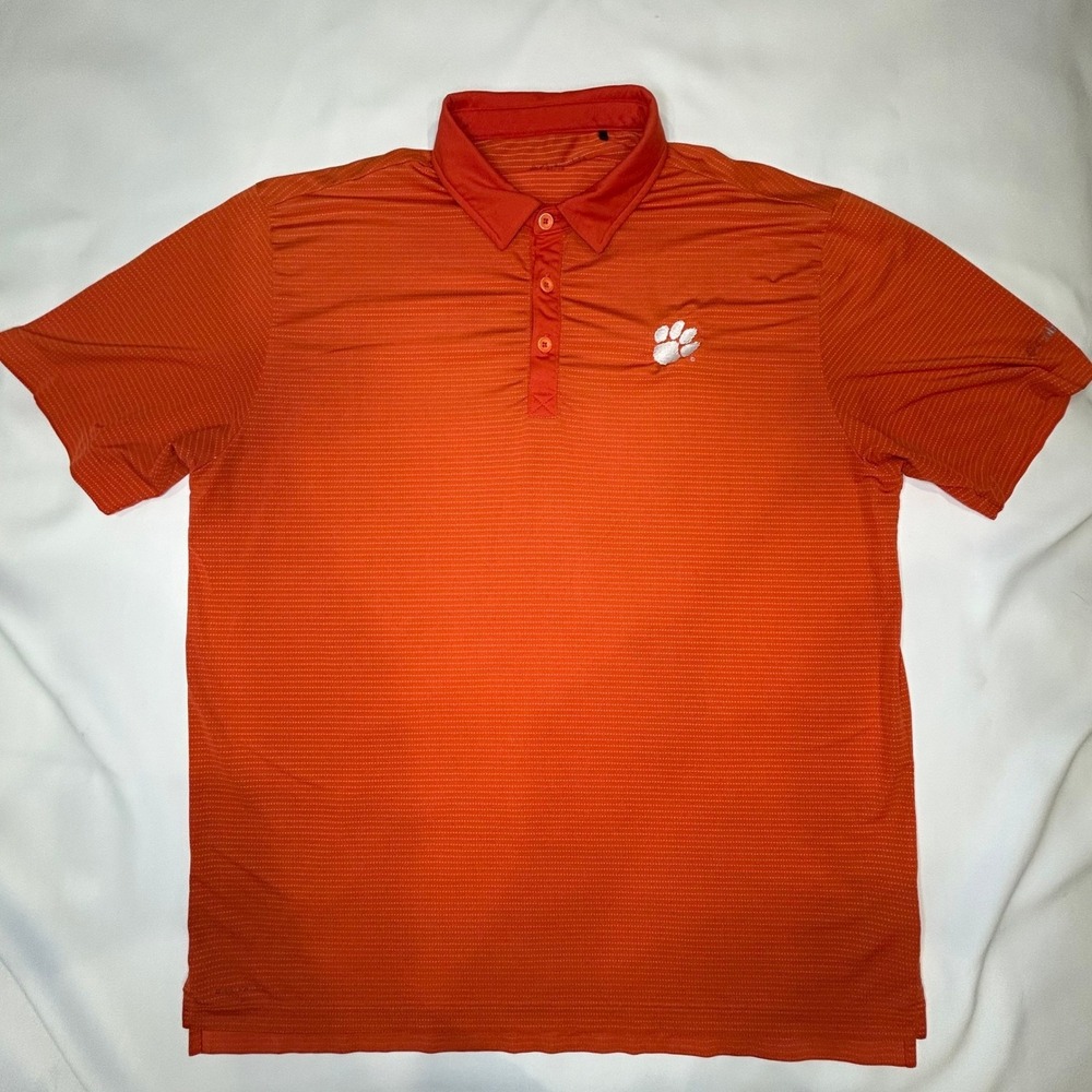 Columbia Clemson Tigers Polo Mens XL Orange‎ Excellent Performance Micro Stripe